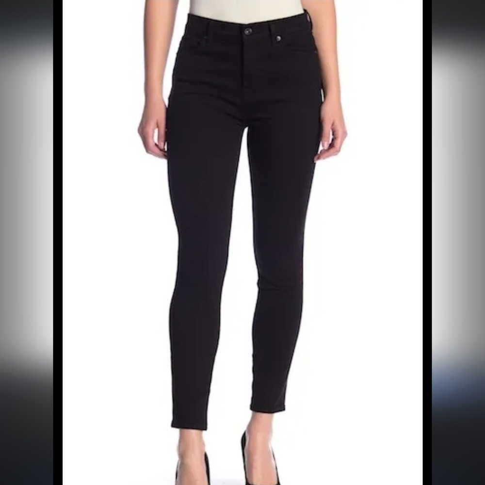7 For All Mankind Ankle Gwenevere Black Distressed Skinny Jeans Zip Fly Size 27